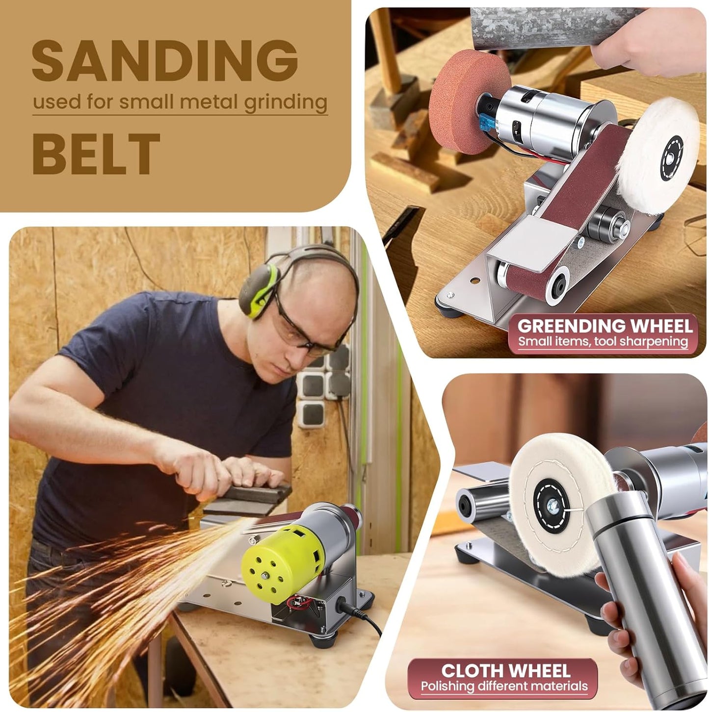 Mini Belt Sander, 15°Electric Bench Grinder Sanding Machine, 7 Adjustable Speed Electric Knife Sharpener, Low Noise Cutter Sharpener Sander for Metal Working DIY, Woodworking, Plastic, Crafts