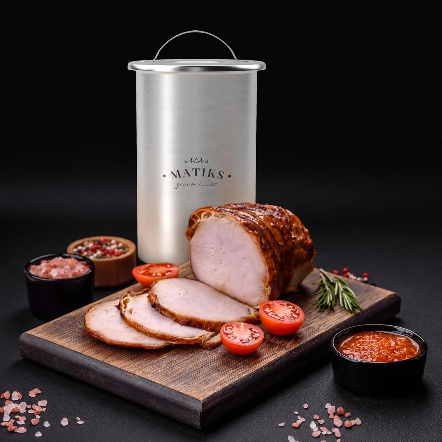 Matiks Deli Meat Press Mold for Deli Meats - Make Your Own Healthy Homemade Ham with This Stainless Steel Lunch Meat Press Maker - Our Ham Maker Includes Bonus Thermometer, Recipes and Cooking Bags
