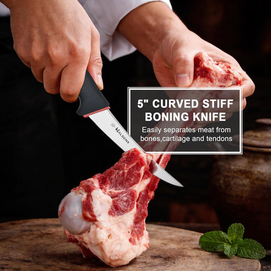 Professional 6 Inch Curved Stiff Boning Knife -Non-Slip SoftGrip Handle Meat Knife for Deboning, Filleting