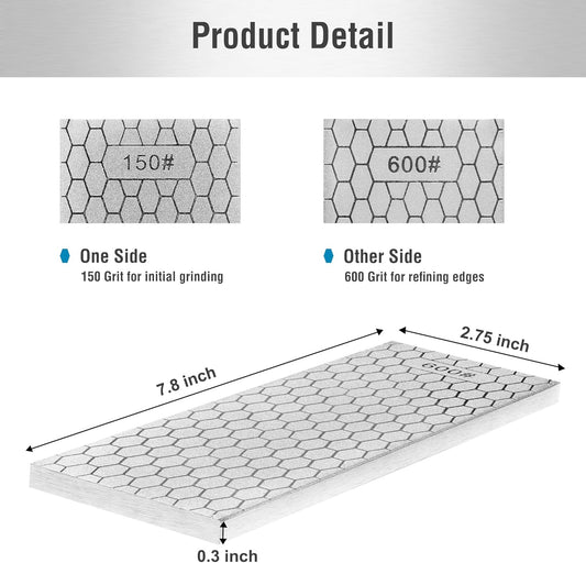 S SATC Diamond Sharpening Stone 2 Side Grit 400/1000 Diamond Plate Honing Stone 8-inch Hone Sharpener White