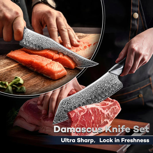 DRAGON RIOT Japanese Chef Knife Set 3Pcs, VG10 Steel Japanese Razor-Sharp Kitchen Knives Set with Gift Box