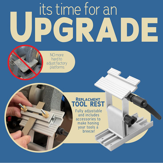 Peachtree Woodworking Supply Adjustable Replacement Tool Rest Sharpening Jig for 6 inch or 8 inch Bench Grinders and Sanders •Includes a Pivoting Miter Slide and Flat Miter Slide for Easy Tool Honing