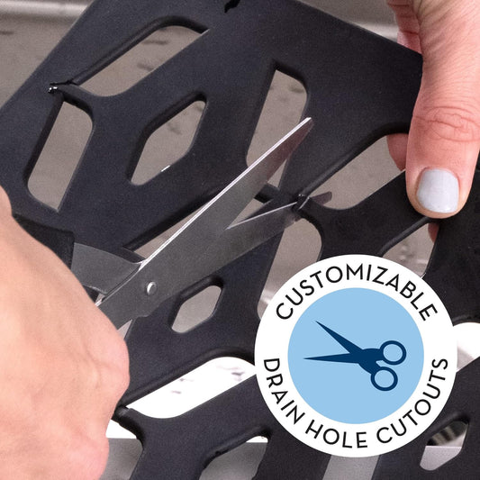 S&T INC. Kitchen Sink Mat, Cut to Fit Drain Hole, Raised Design for Water Flow, Dark Grey, 12.8 Inches x 11.3 Inches