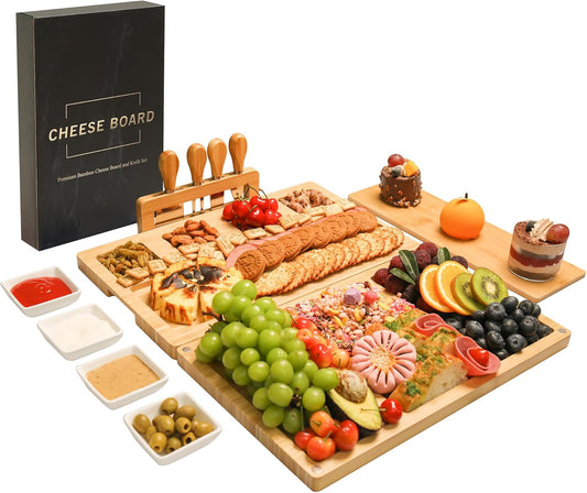 drmvalg Charcuterie Board Cheese Tray Set with Stainless Steel Knives, Slates and Bowls. Gift for Housewarming, Wedding Couple, Bridal Shower (cb001)