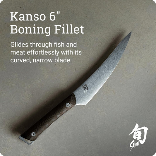 Shun Kanso 6" Boning and Fillet Knife, Handcrafted Japanese Curved Boning Knife, AUS10A Stainless Steel Blade, Tagayasan Handle, Meat and Fish Tool for Professional and Home Chefs