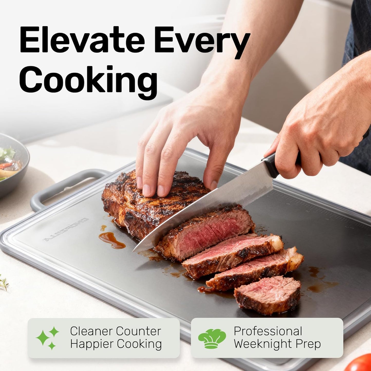 Chopzilla XL Titanium Cutting Board, Food Safe Double Sided PP and Titanium Cutting Boards for Kitchen with Etched-In Ruler for Meats, Vegetable Chopping, Dishwasher Safe - 15.75" x 10.5" (1 Pk)
