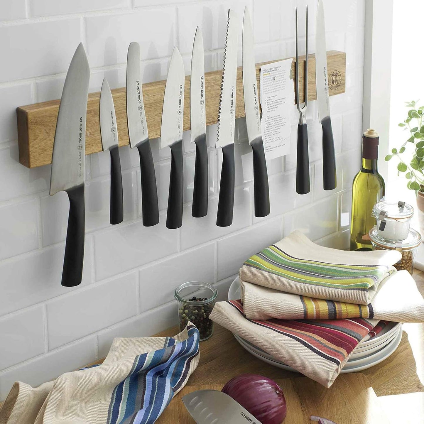 Schmidt Brothers - Acacia 24" Knife Magnetic Strip Wall Bar, Universal Magnetic Knife Holder for Wall and Cutlery Storage Up to 12-16 Knives