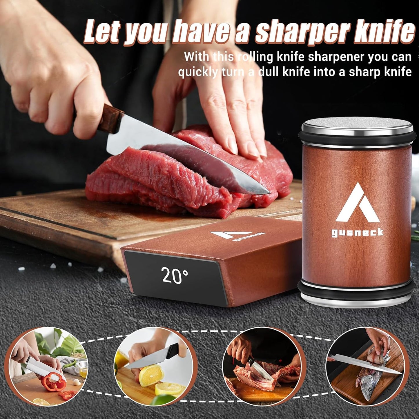 Rolling Knife Sharpener Tool for Kitchen Knifes.Industrial diamond grinding discs,Knife Sharpener Support 15° & 20° Magnetic Angles.Afilador De Cuchillos