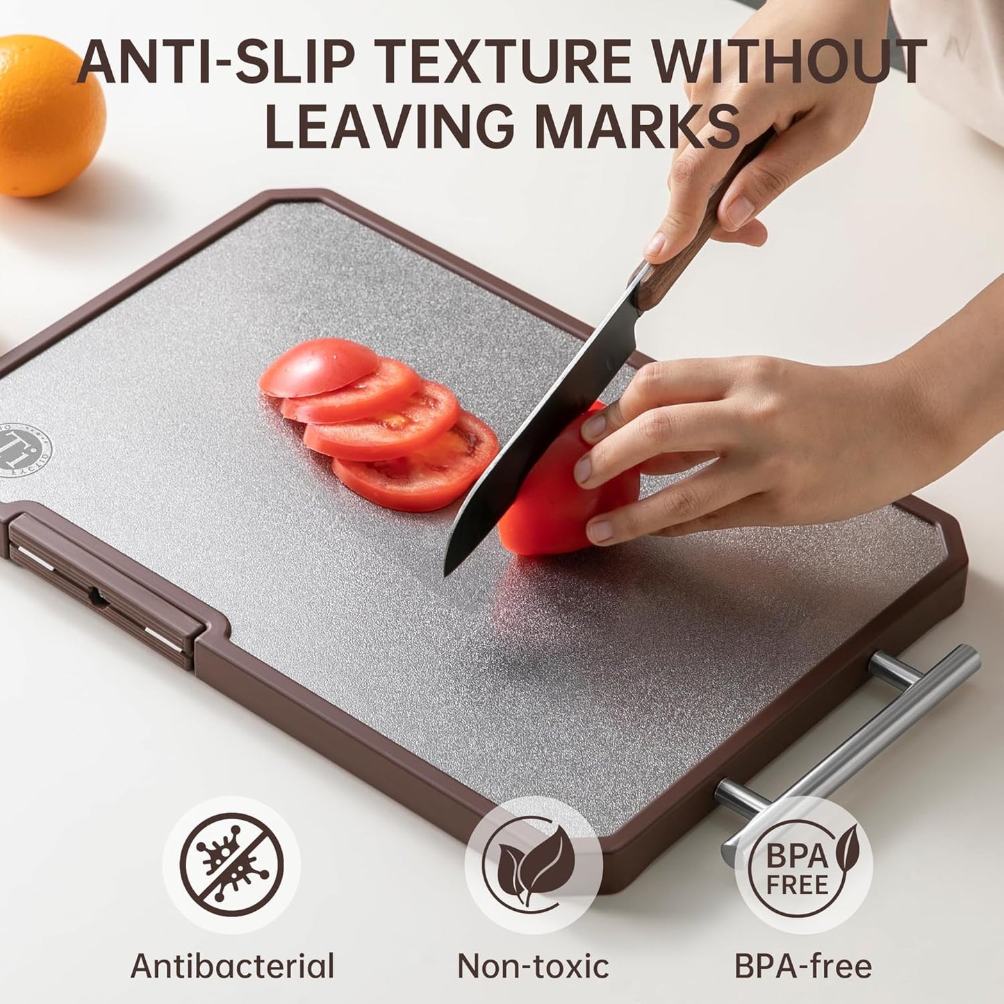 Titanium Cutting Board with Knife Sharpener, Pure Titanium & Acacia Wood Cutting Boards for Kitchen, Double Sided Checkerboard Chopping Board with Handle & Stand, 16.7”×10.4”x×1.2”