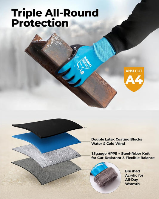 toolant Waterproof Winter Work Gloves for Men and Women, ANSI A4 Cut Resistant Freezer Gloves for Outdoor Cold Weather