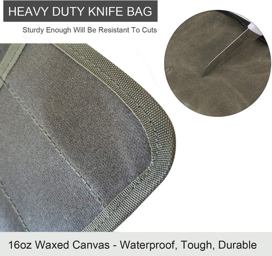 Ruibo Waterproof Waxed Canvas Chef’s Knife Roll Bag With 11 Slots for Kitchen Knife Tools Up To 18.8”/Portable Chef Knife Cases(Army Green)