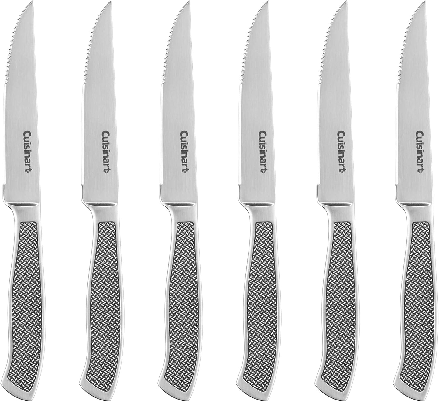 Cuisinart Graphix Collection Steak Knives, 6-Piece Set, High-Carbon Stainless Steel Blades, Precision-Tapered Edge, Textured Ergonomic Handles, C77SS-6PSKG