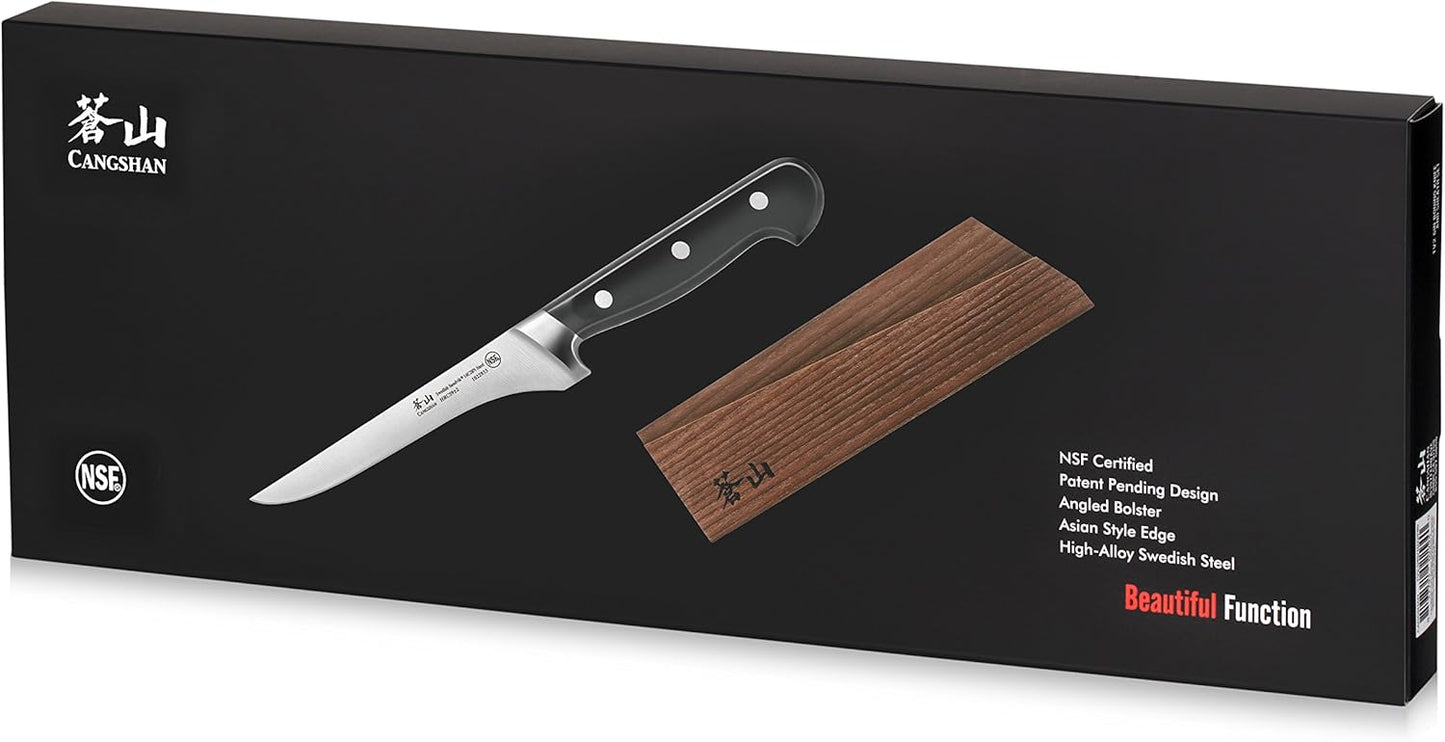 Cangshan TV2 Series 1022940 Swedish 14C28N Steel Forged 6-Inch Boning Knife and Wood Sheath Set