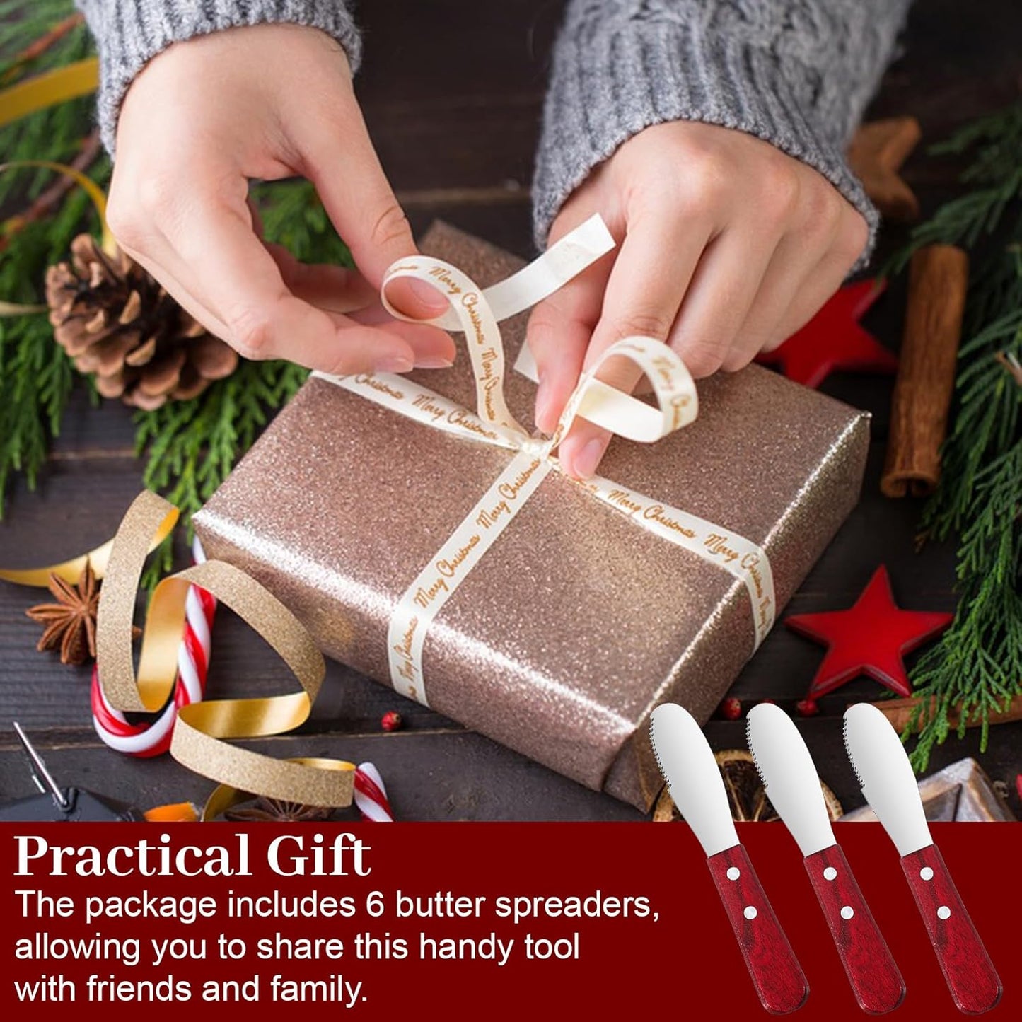 Bremorou 3 Pcs Butter Spreader Knives Stainless Steel Straight Edge Wide Butter Spreaders with Wood Handle for Sandwich Cream Condiment Knives Set Kitchen Tools Cooking Utensil Event Guest Serving