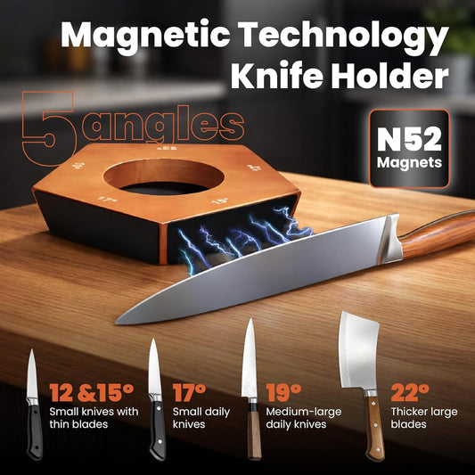 Rolling Knife Sharpener Kit – 5-Angle Magnetic Base, 4 Diamond & Ceramic Discs, Cut-Resistant Gloves Included – Professional Manual Knife Sharpener for Kitchen, Chef, Japanese & Pocket Knives