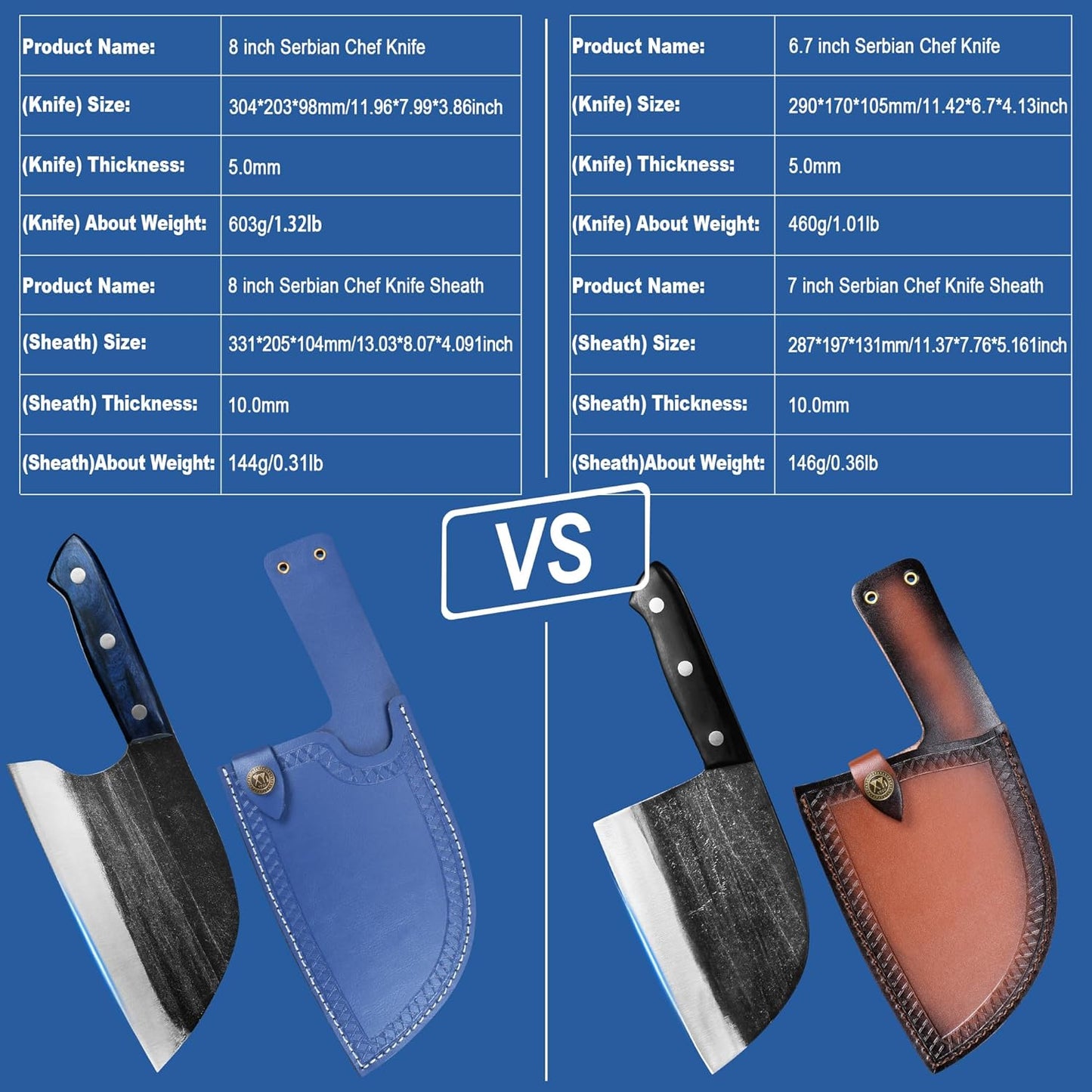 XYJ Authentic Since 1986,Outstanding Ancient Forging,6.7 Inch Full Tang,Serbian Chefs knife,Chef Meat Cleaver,Kitchen Knives,Set with Leather Sheath,Take Carrying,Butcher