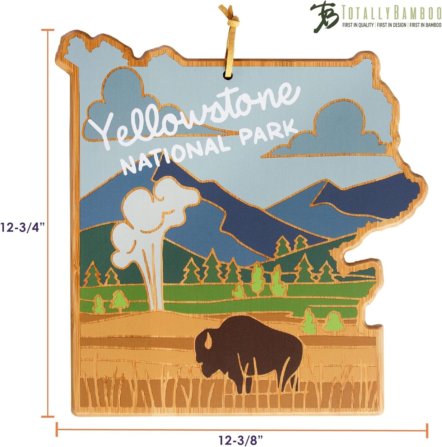 Totally Bamboo North Carolina State Shaped Cutting Board and Charcuterie Serving Platter with Artwork by Summer Stokes, Includes Hang Tie for Wall Display 18" x 8" x 5/8" - Colors B