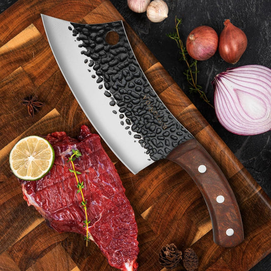 3PCS Butcher Chef Knife Set for Kitchen - Meat Cleaver & Paring Knife, Hand Forged High Carbon Steel Knives with Sheath for Home Cooking, Outdoor Camping, BBQ, Gift Idea for Men