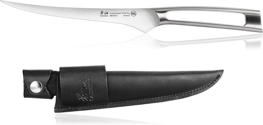 Cangshan TN1 Series 1021639 Swedish 14C28N Steel Forged 7-Inch Fillet Knife and Leather Sheath Set