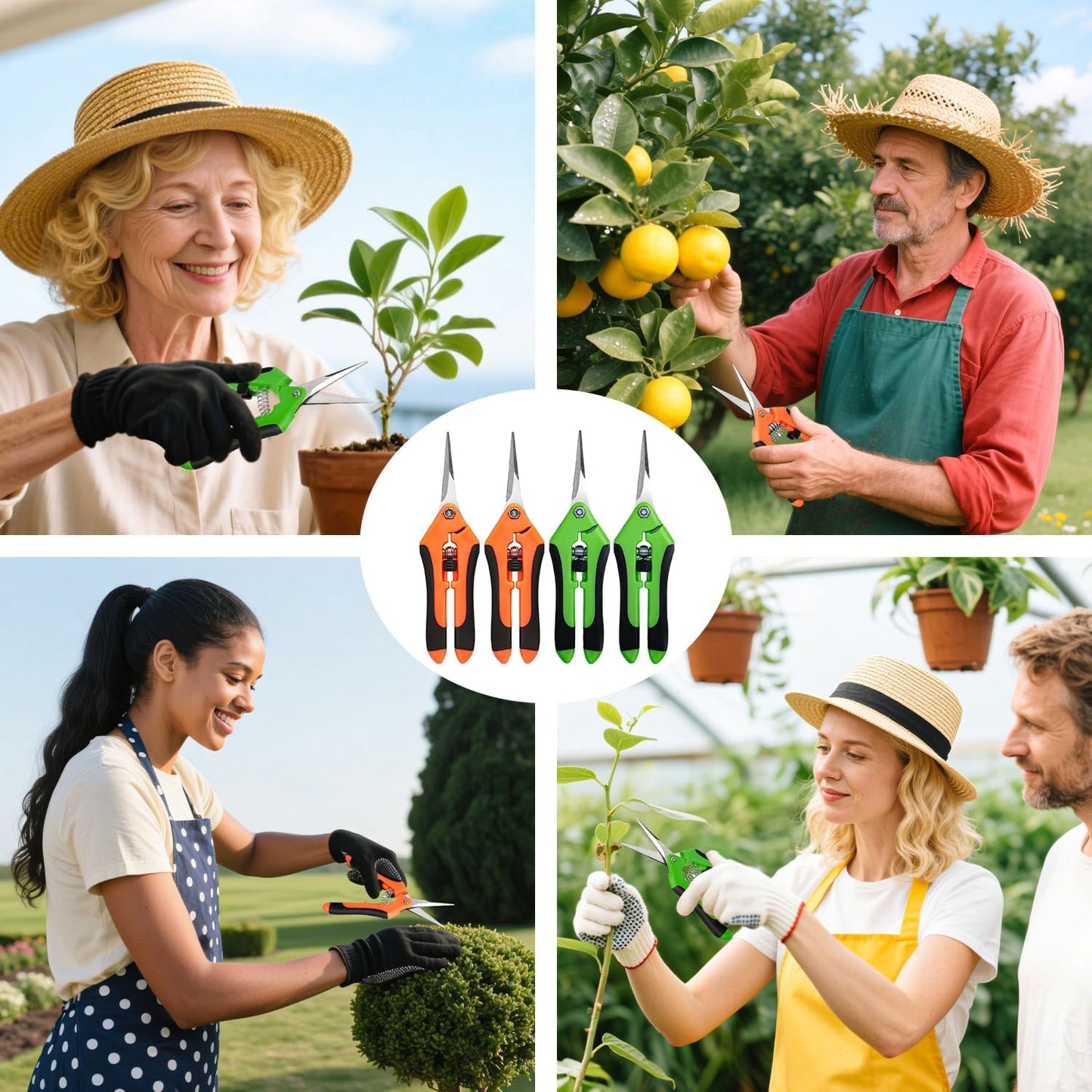 EWPJDK 4 Pack Garden Shears, Stainless Steel Shears Gardening Tools, Scissors, Garden Clippers, Pruning Shears for Gardening Shears & Scissors (Orange Green)