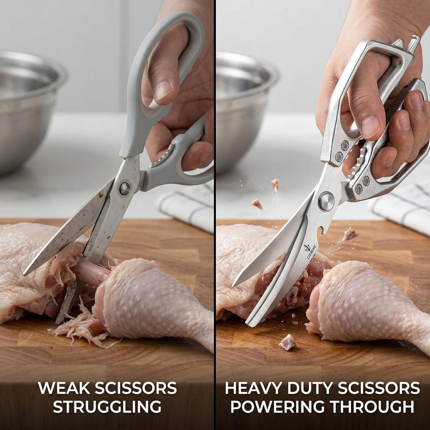 Heavy Duty Kitchen Scissors, Bone Cutting Poultry Shears, Stainless Steel Blade, Aluminum Alloy Non-Slip Handle, Multifunction Kitchen Shears for Meat, Chicken, BBQ, Food Prep