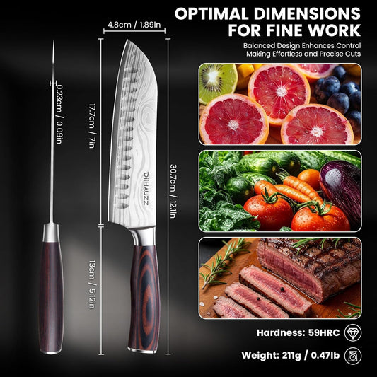 DiiHAUZZ 7 Inch Fillet Knife for Fish, Razor Sharp Boning Knife High Carbon Stainless Steel for Poultry Deboning and Meat Cutting, Japanese Filleting Knives with Ergonomic Pakkawood Handle, Sheath
