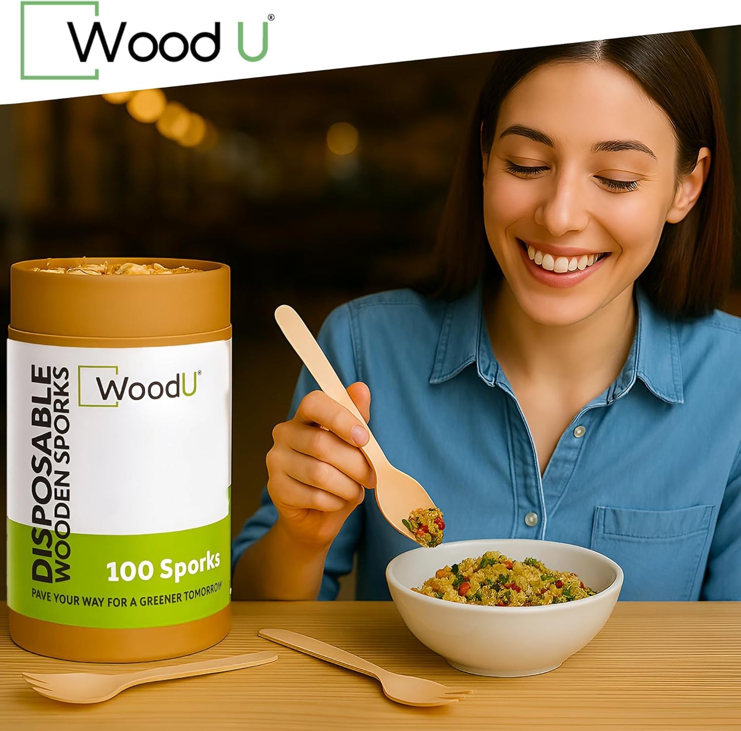 WoodU Disposable Wooden knives 100% All-Natural, Eco-Friendly, Biodegradable, and compostable knives - Pack of 100-6.5" Butter Cheese Knife Wooden Utensil