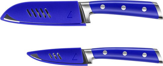 Cangshan S+ Series 1022131 German Steel Forged 2-Piece Titanium Coated Santoku Starter Knife Set with Sheaths, Jupiter Red