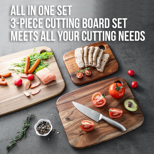 Wood Cutting Boards for Kitchen,JAMES.F Acacia Wooden Heavy Duty Cutting Board, Chopping Serving Boards with Hanging Hole for Meat Bread or Vegetables