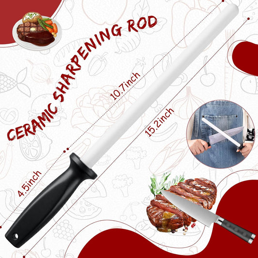 Ceramic Honing Rod, 11 Inch Ceramic Knife Sharpener for Knives with Plastic Handle Lightweight Durable for Professional Chefs and Home Cooks Knife Sharpener