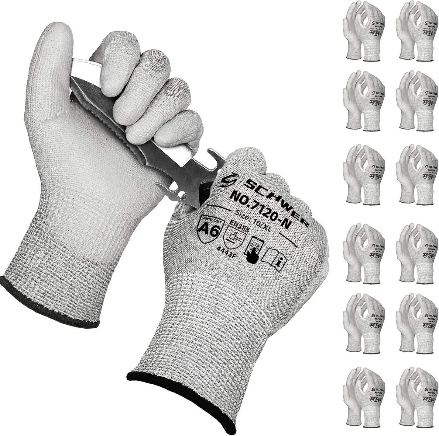Schwer 3 Pairs Cut Resistant Gloves ANSI A6/A7 (Send Randomly) CR7120 Cut Proof Work Gloves, Touchscreen, for Men and Women Used for Woodworking, Glass Cutting, Construction, Car Repair, XS