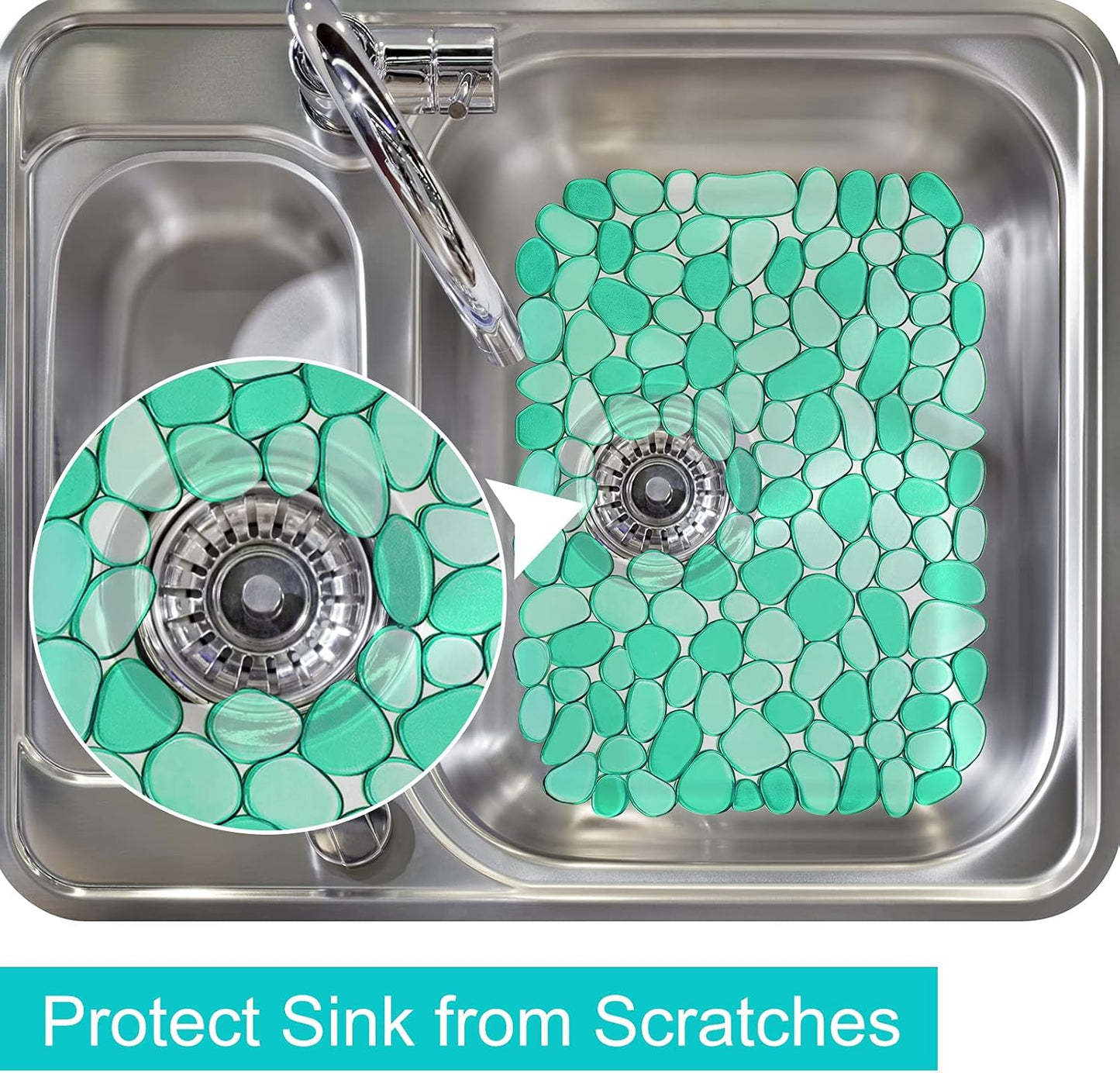 Coopay Kitchen Sink Mat Pebble Protect Mat PVC Eco-friendly Adjustable Stainless steel/ Porcelain Dish Drying Pad Protector for Bottom of Kitchen Sink, 15.8 x 11.8 inches (2 Pack, Black and Gray)