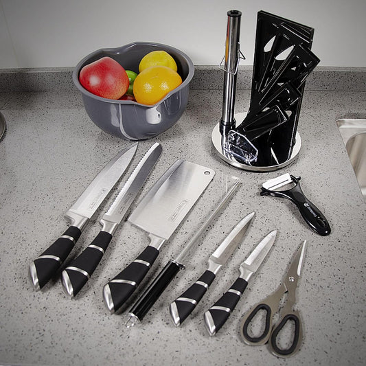 Purple Professional 9-Piece Kitchen Knife Set with Acrylic Block - Non Stick Sharp Stainless Steel Chef Knives with Sharpener,Gift for Home Kitchen Women
