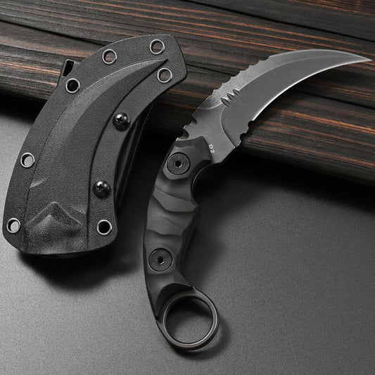Gtkii GTK691 Fixed Blade Knife D2 Steel Blade Nylon Fiberglass Handle with Kydex Sheath for Outdoor Camping Hunting Hiking Survival EDC Tool(Black)