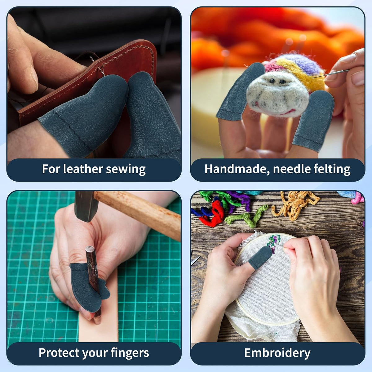10 PCS Leather Finger Protector Needle - Needle Felting Knitting Finger Protector, Needle Felting Knitting Finger Thimble Guards Tools, Needlework Fingers Thumb Protection Sleeve Cots(Random Color)