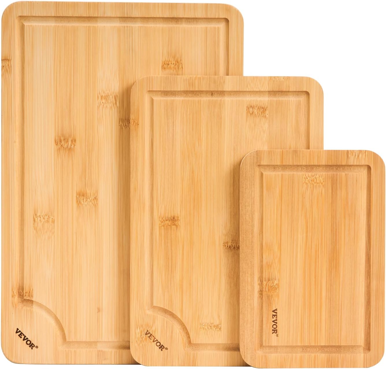 Cutting Board 3 Pieces, Premium Versatile Bamboo Cutting Board, Food-Grade Oil and Juice Groove,Sturdy Durable Chopping Board, Built-in Handle, Wooden for Display Chopping Serving