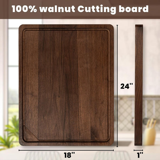 Walnut Wood Cutting Board for Kitchen, 15"x10" Reversible Wooden Chopping Board with Deep Juice Grooves and Handles, Natural Walnut Wood Cutting Board for Chopping, Cheese, Vegetables