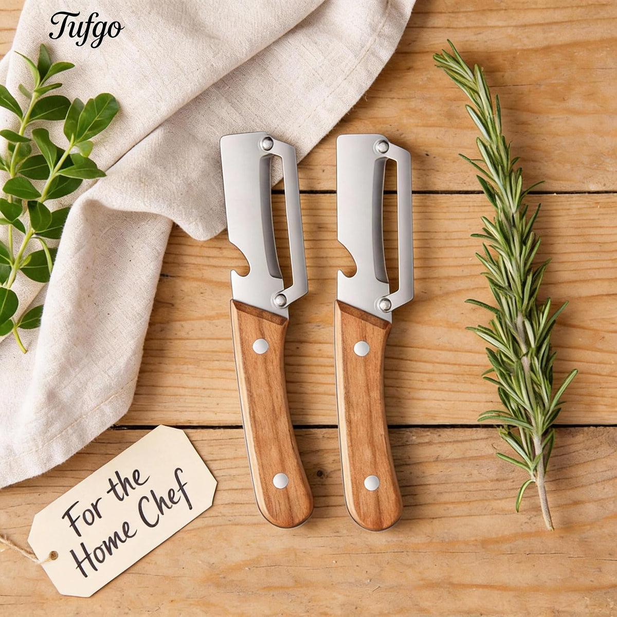 Pack of 2 Multifunctional Vegetable Peeler with Stainless Steel Blade 2-in-1 Wood Handle Kitchen Tool for Potato, Carrot, Zucchini, Papaya, Sugar Cane Peeling Veggie Peeler