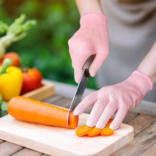 Cut Resistant Gloves Food Grade Level 5 Kitchen Safety Protection (Medium, Pink)