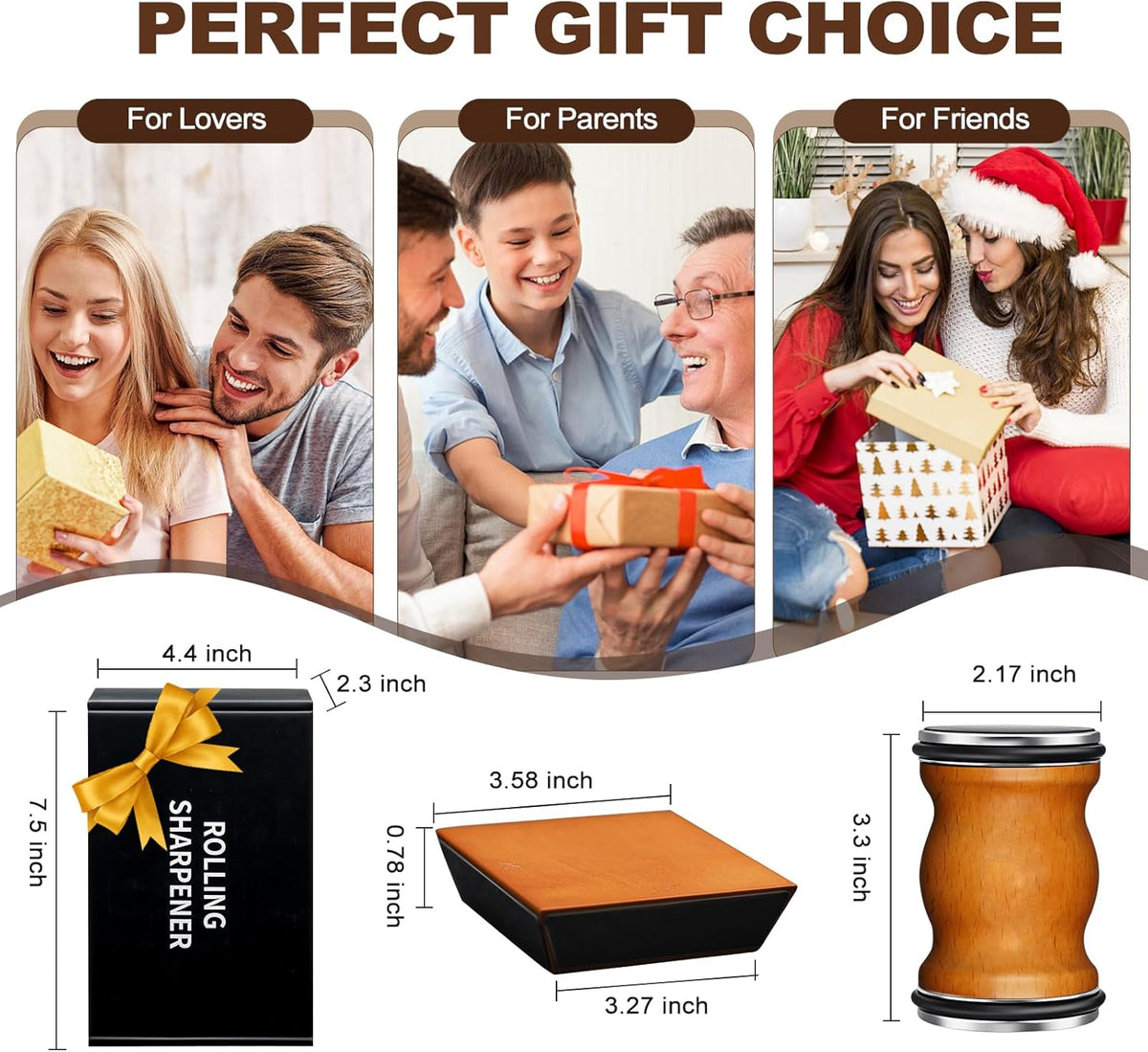 Deefeel Rolling Knife Sharpener Kit - Knife Sharpening with Diamonds for Razor Sharp Edges - Roller with Magnetic Holder with Multi Degrees Kitchen Home Outdoor (Brown-Curve knife sharpener)
