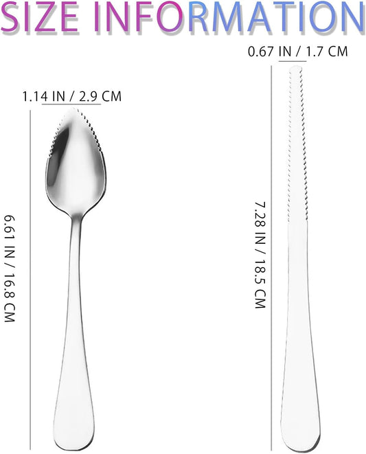 6 PCS Stainless Steel Serrated Grapefruit Spoon and Knife Set Curved Utensils for Citrus Kiwi Melon Lime and Pitaya Fruits (Silver)