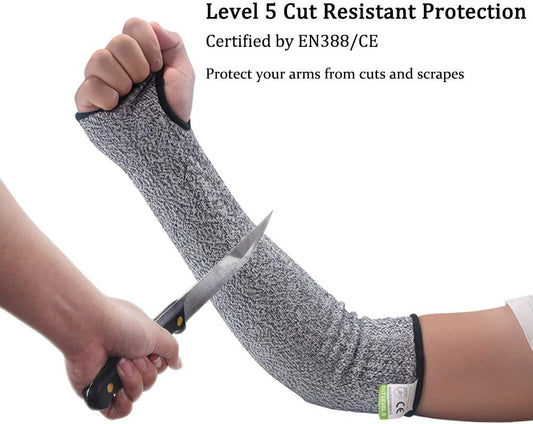 Cut Resistant Sleeves with Thumb Hole, Level 5 Protection, Slash Resistant Safety Protective Arm Sleeves, Safety Arm Guard for Garden Kitchen Yard Work Warehouse Farm (Size M)