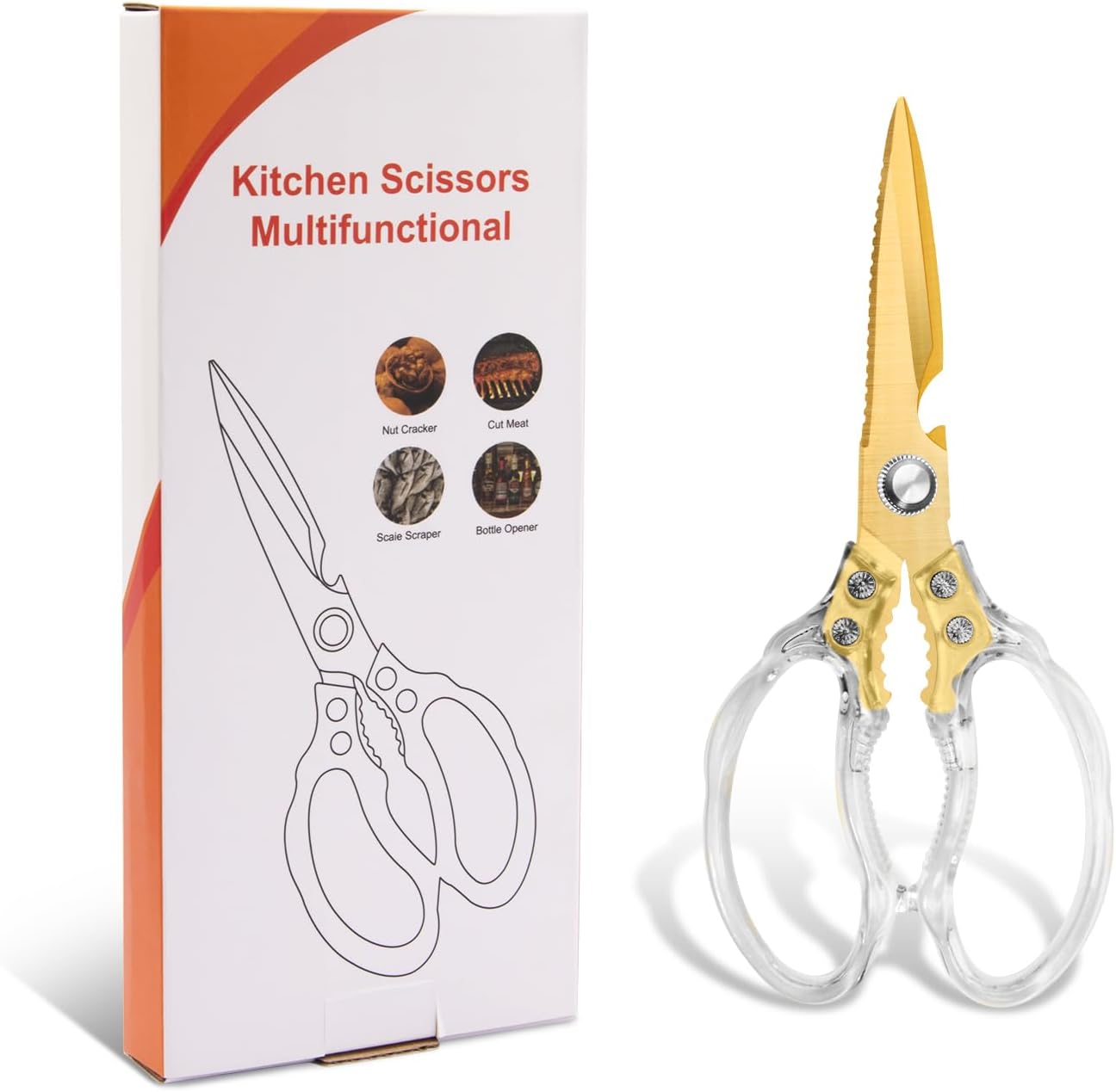 Kitchen Scissors, Multi-Purpose Kitchen Shears, Heavy Duty Dishwasher Safe Food Scissors for Chicken, Poultry, Fish, Meat & Herbs with Non-Slip Grips - Sliver