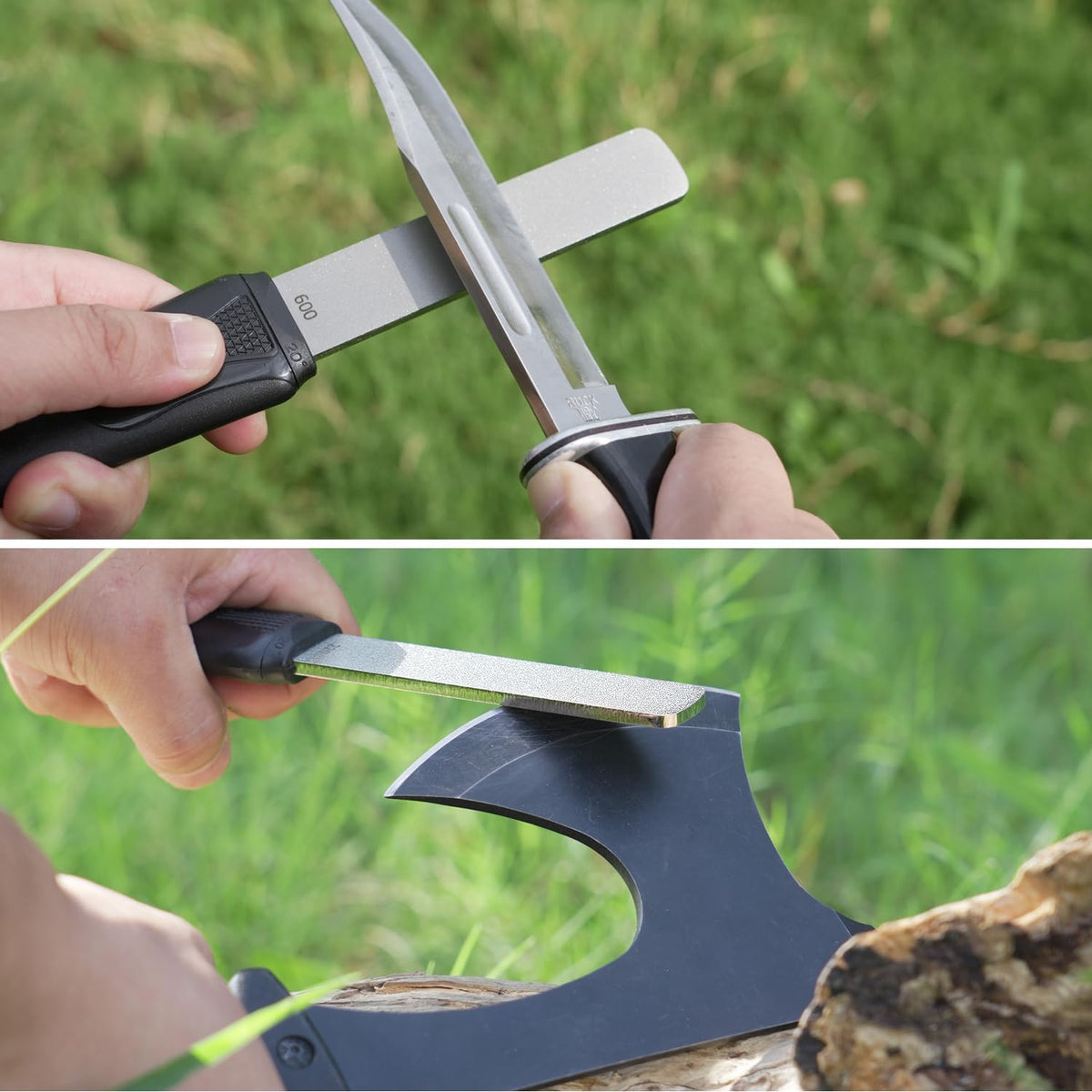120N Dual-Grit Diamond Sharpening Stone Garden Tool File | Extra Coarse 200 / Fine 600 Grit, Knife Sharpener For Lawn Mower Blade, Axe, Hatchet, Hedge Shears, Chisels, Drills