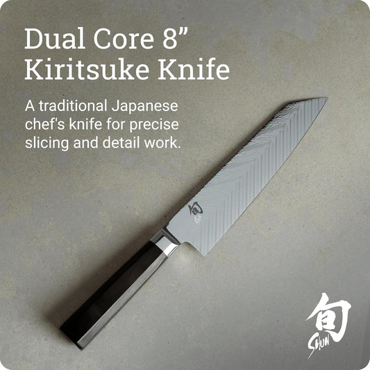 Dual Core 8" Kiritsuke Knife, Handcrafted Japanese Kitchen Knife for Professional and Home Chefs, VG10 and VG2 Damascus Steel Blade, Pakkawood Handle