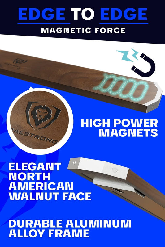 Magnetic Knife Holder Wall - Premium North American Walnut Wood - Knife Magnetic Strip - Aluminum Frame - 18" x 2.5" - Powerful Magnet Kitchen Bar - Easy Mount - Safely Display your Knives
