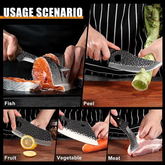 TAN REN 17PCS Butcher Knife Set with Bag, High Carbon Steel BBQ Knife Set | Meat Knife Set, Hand Forged Kitchen Chef Knives for Men Home & Outdoor Cooking