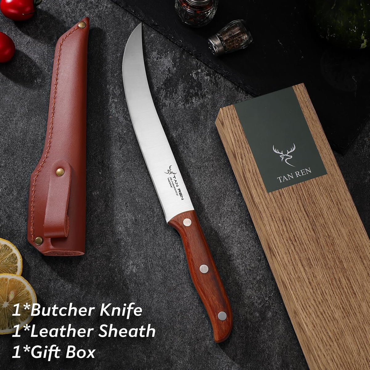 TAN REN 17PCS Butcher Knife Set with Bag, High Carbon Steel BBQ Knife Set | Meat Knife Set, Hand Forged Kitchen Chef Knives for Men Home & Outdoor Cooking