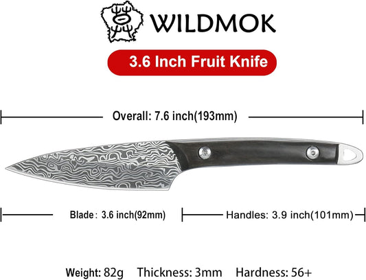 Fruit Knife Carving knives Stainless Steel 3.3 Inch Utility Knife Fruit and Vegetable Cutting Paring Kitchen Knife with Leather Case (B)
