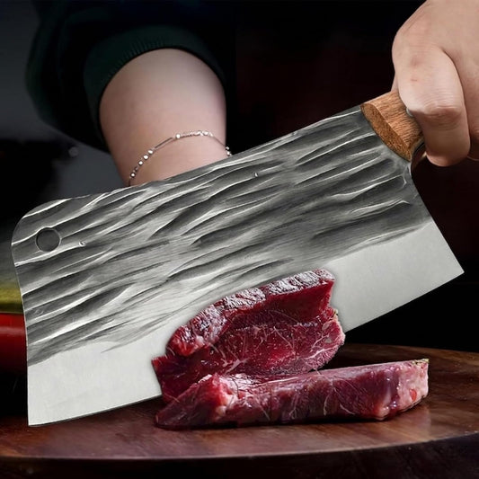 Hand Forged Kitchen Knife Set, 2PCS High Carbon Steel Meat Cleaver & Boning Knife, 7.5 Inch Full Tang Wooden Handle Chef Butcher Knife for Cutting Meat Vegetable Bone, for Home Cooking Camping Gif